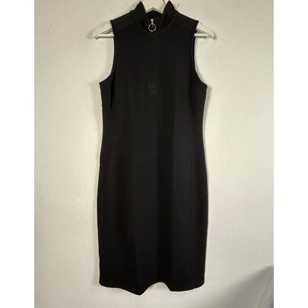 Lauren Ralph Lauren Womens Black Sleeveless 1/4 Zip Mock Neck Shift Dress Medium